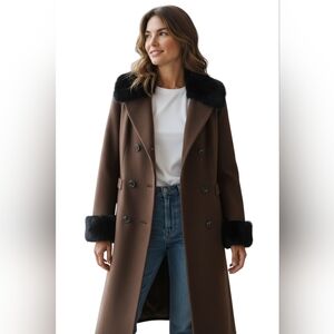 Vintage 50's MCM Meir & Frank Co.Coat Brynwood Mink Fur Trim Brown Wool Union